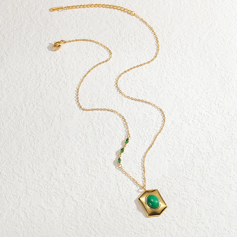 Nextvance Ethnic Retro Necklace Green White Pink Stone Pendant Stainless Steel Geometric Choker For Women Girl Jewelry Gifts