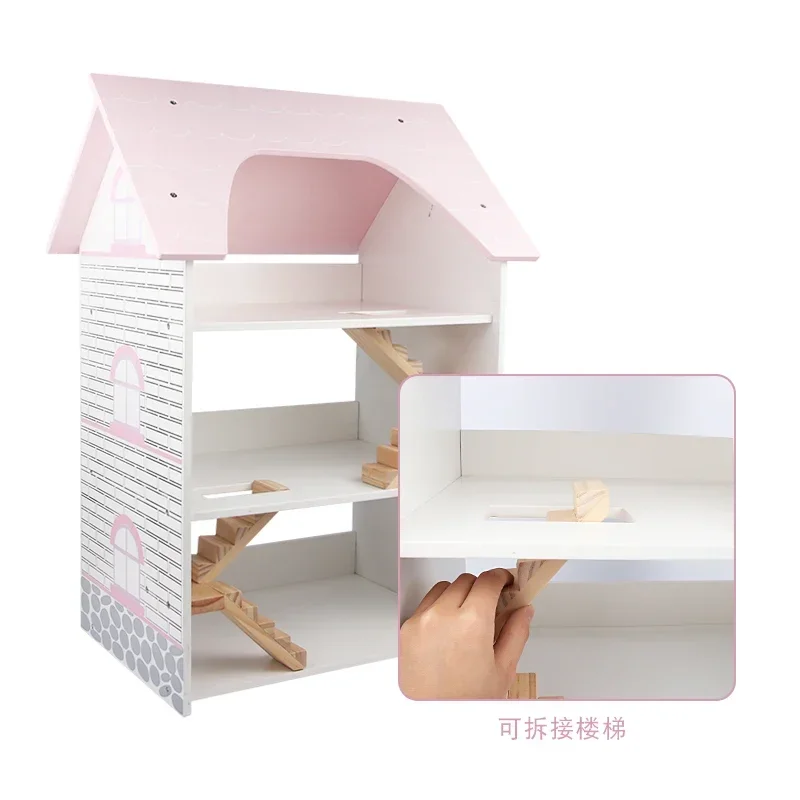 3 Etagen Villa große rosa Prinzessin Puppenhaus Möbel DIY 3D Holz Puppenhaus Spielzeug Cosplay für Kinder spielen Haus großes Geschenk