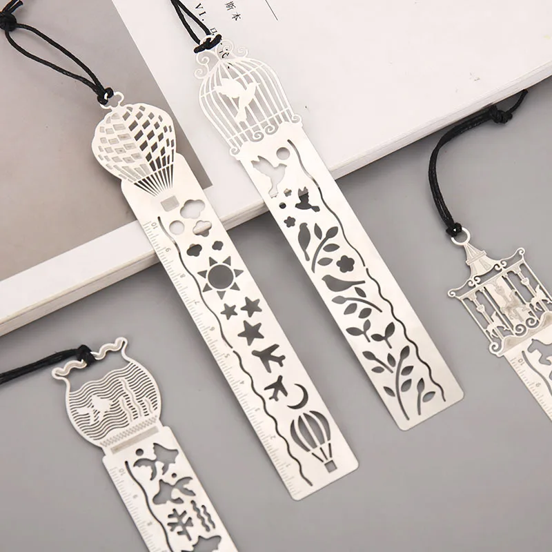 Metal Bookmark Ruler Simple Hollow Multi-Function Geometric Mathematics Measuring Ruler Drawing Compass Stationery Ruler School