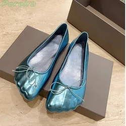 Pereira Butterfly-Knot Pumps Round Toe Ballet Shoes 2024 Spring Summer Flat Shoes Women Silver Fashion New Arrivals