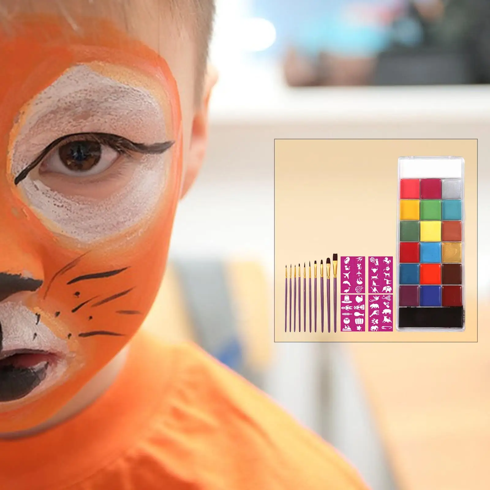 20 Colors Face Body Paint with Stencils Brushes for Party Stage Kids Adults