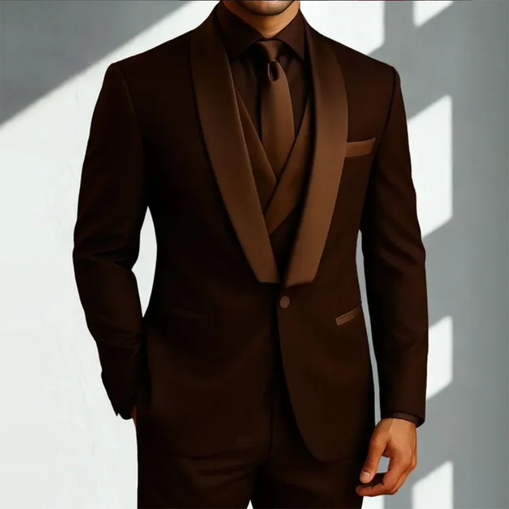 

Men's 3 Piece Suit Set with Satin Shawl Lapel One Button Slim Fit Blazer Vest & Pants Fashion Wedding Party Prom Tuxedo