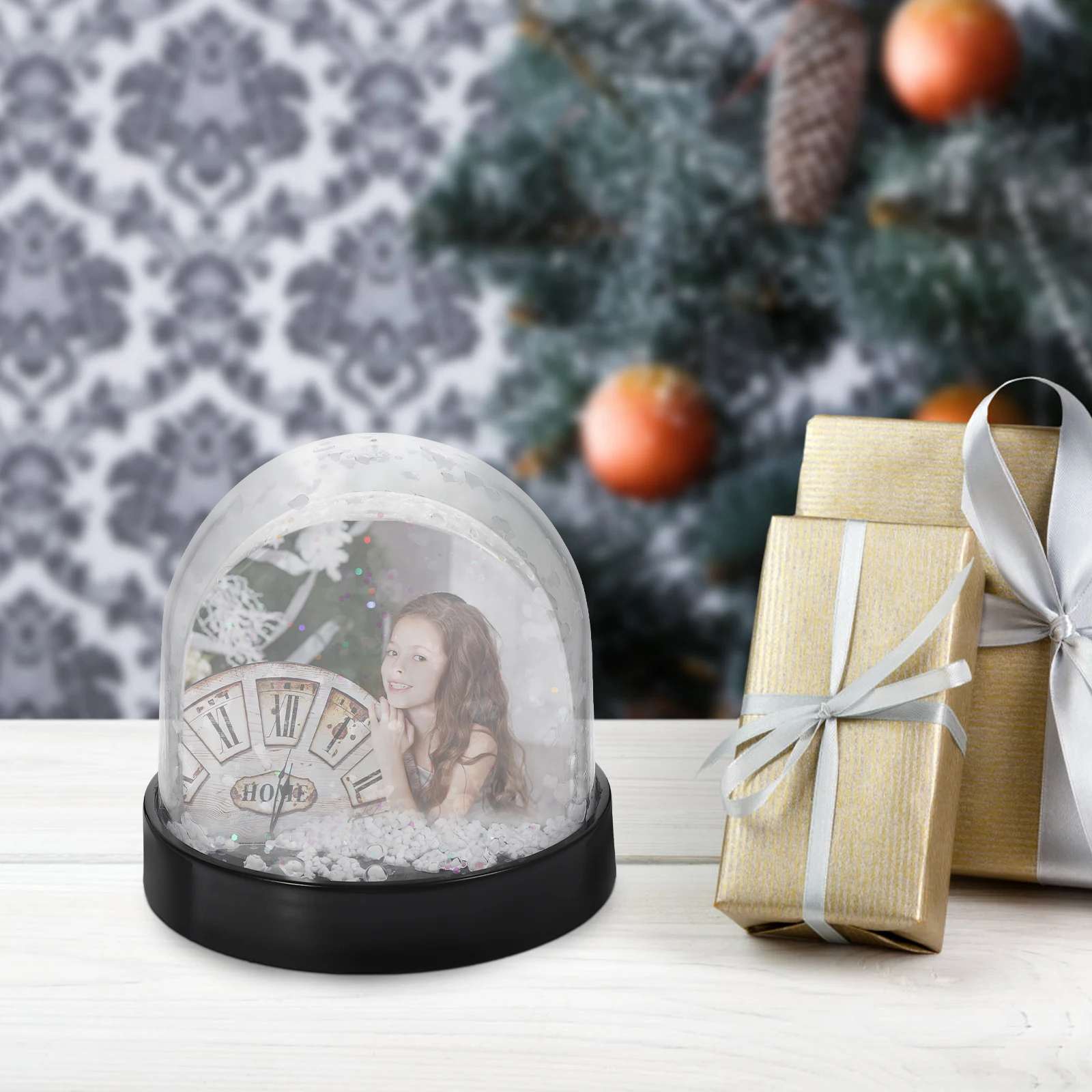 

Photo Snow Globe Frame Gifts Plastic Snowglobe Picture Frames Blank Black Base DIY Craft Home Decoration Christmas Birthday