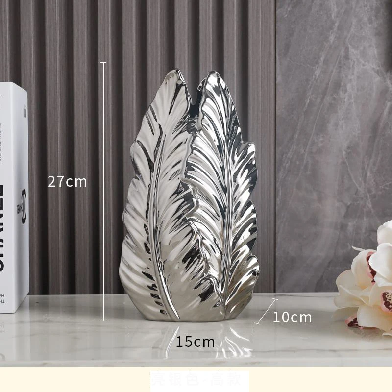 Creative Feather Shaped Ceramic Vase Flower Arrangement Study Room Office Furnishing Decoration Home Bedroom Adornments Crafts