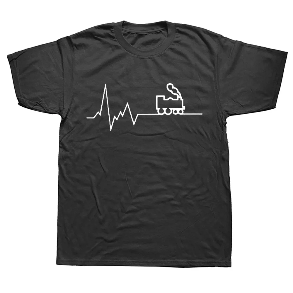 

Heartbeat Railway T Shirt Men Funny Train Printed Cotton Tops for Men Summer Short Sleeve T-shirts Camisetas Clothing