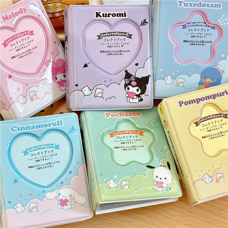 Kawaii Sanrios Mini Photo Album 3 Inch Anime Kuromi Cinnamoroll My Melody Pochacco Pompompurin Tuxedosam Idoll Photocard Holder