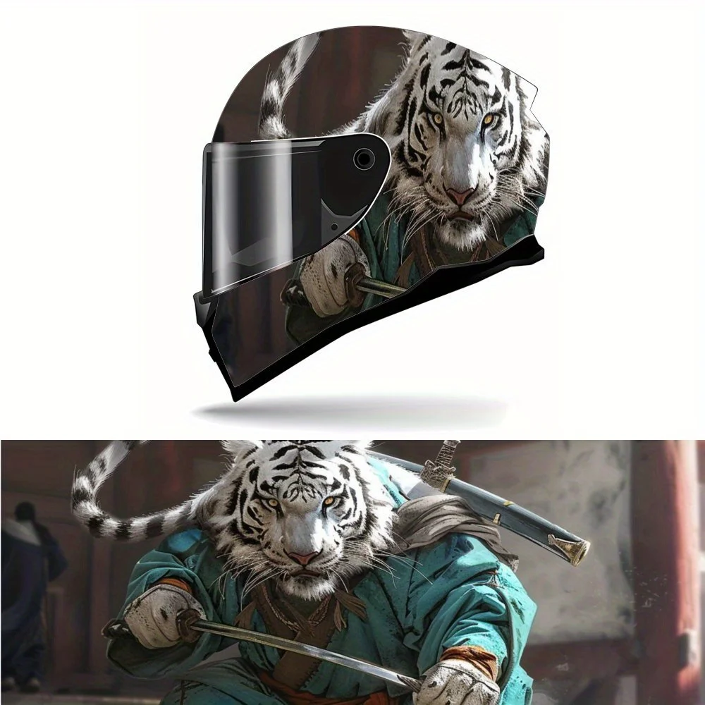 

Kungfu White Tiger in Martial Arts Uniform Motorcycle Helmet Decal, Self-adhesive Waterproof Helmet Vinyl Wraps Decoration, Univ