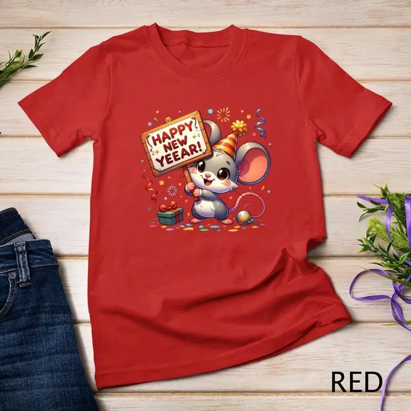 

Cute Mouse Welcomes New Year 2025 Funny T shirt Unisex T shirt