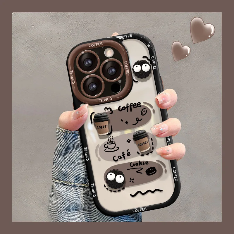 Silicone Funny Phone Case for iPhone, Doodle Coffee Briquettes, For iPhone 16, 15, 14, Promax, 13, 12Pro, 11