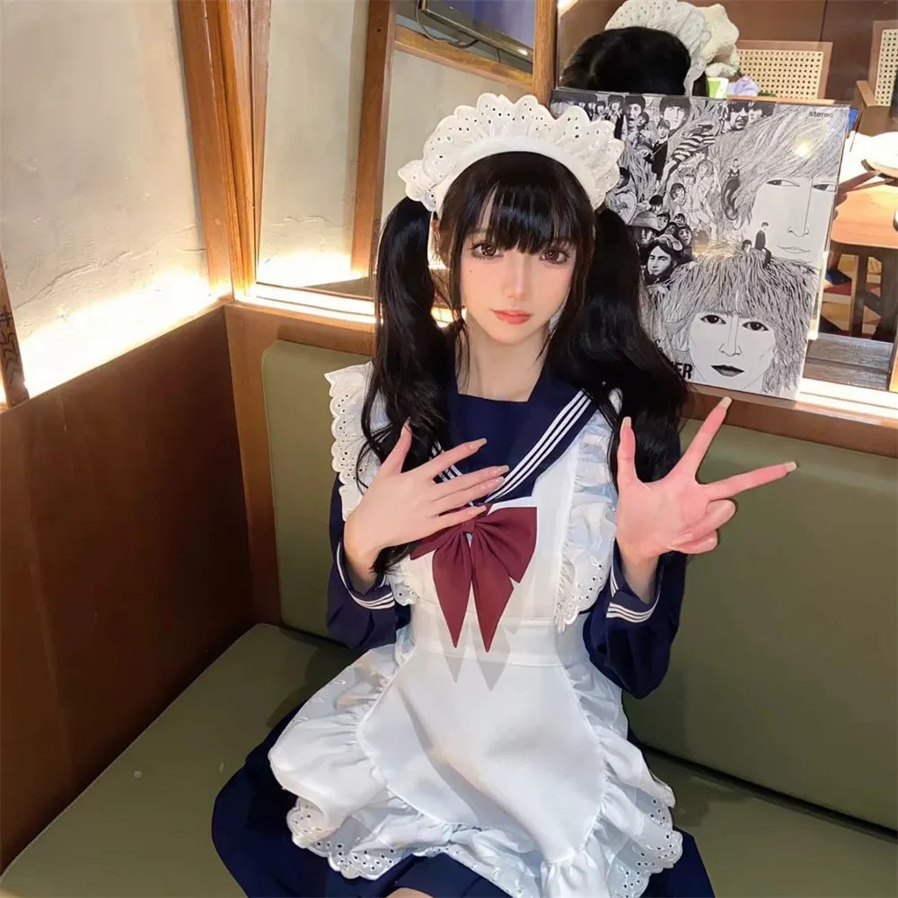 Japanese JK Uniform Sailor Uniform Cute Maid COS Academy Wind Cyan Three Books Lolita Maid Apron