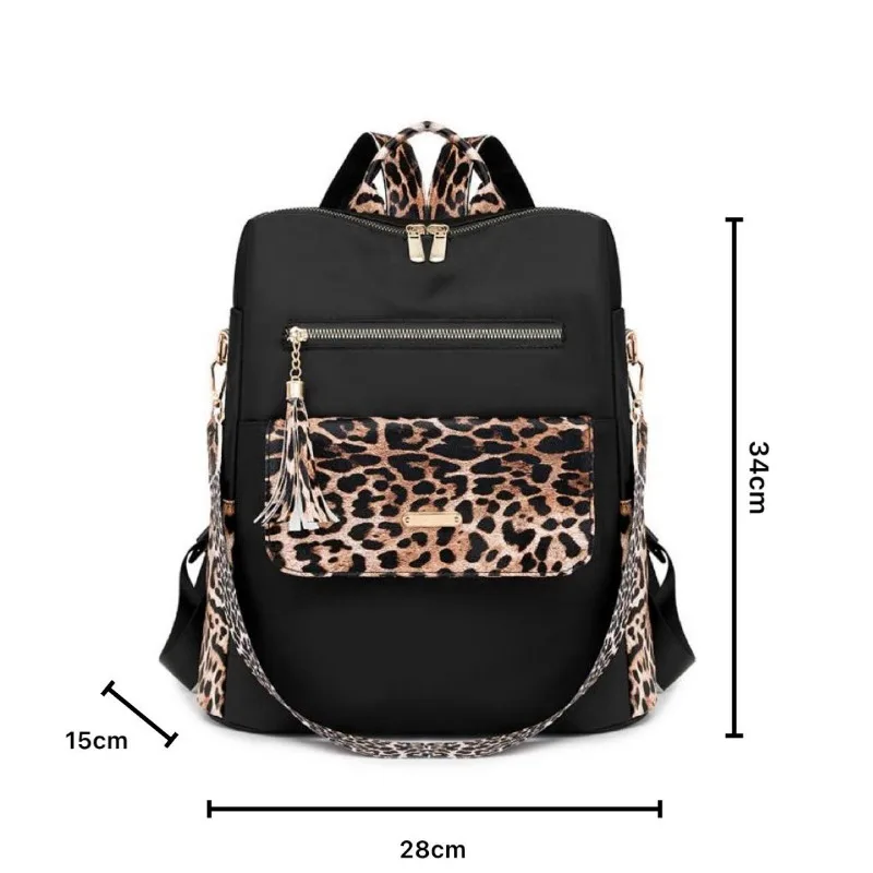 Fashionable Multi-function Leopard Backpacks for Women High Quality Luxury Tassel Backpack Lightweight Commute Nylon Travel Bag
