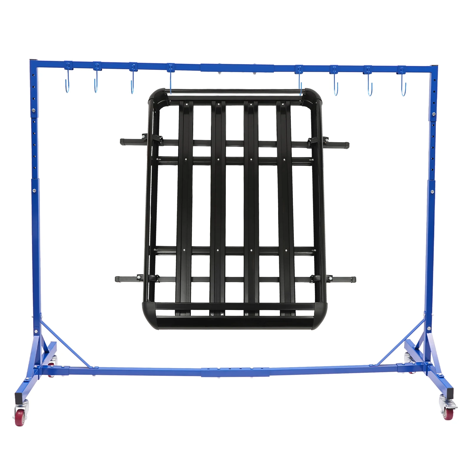 

Heavy Duty Auto Painting Stand 8 Hooks Adjustable 5-7FT Height 240LBS Capacity with Casters for Car Door Hood Fender Drying Rack