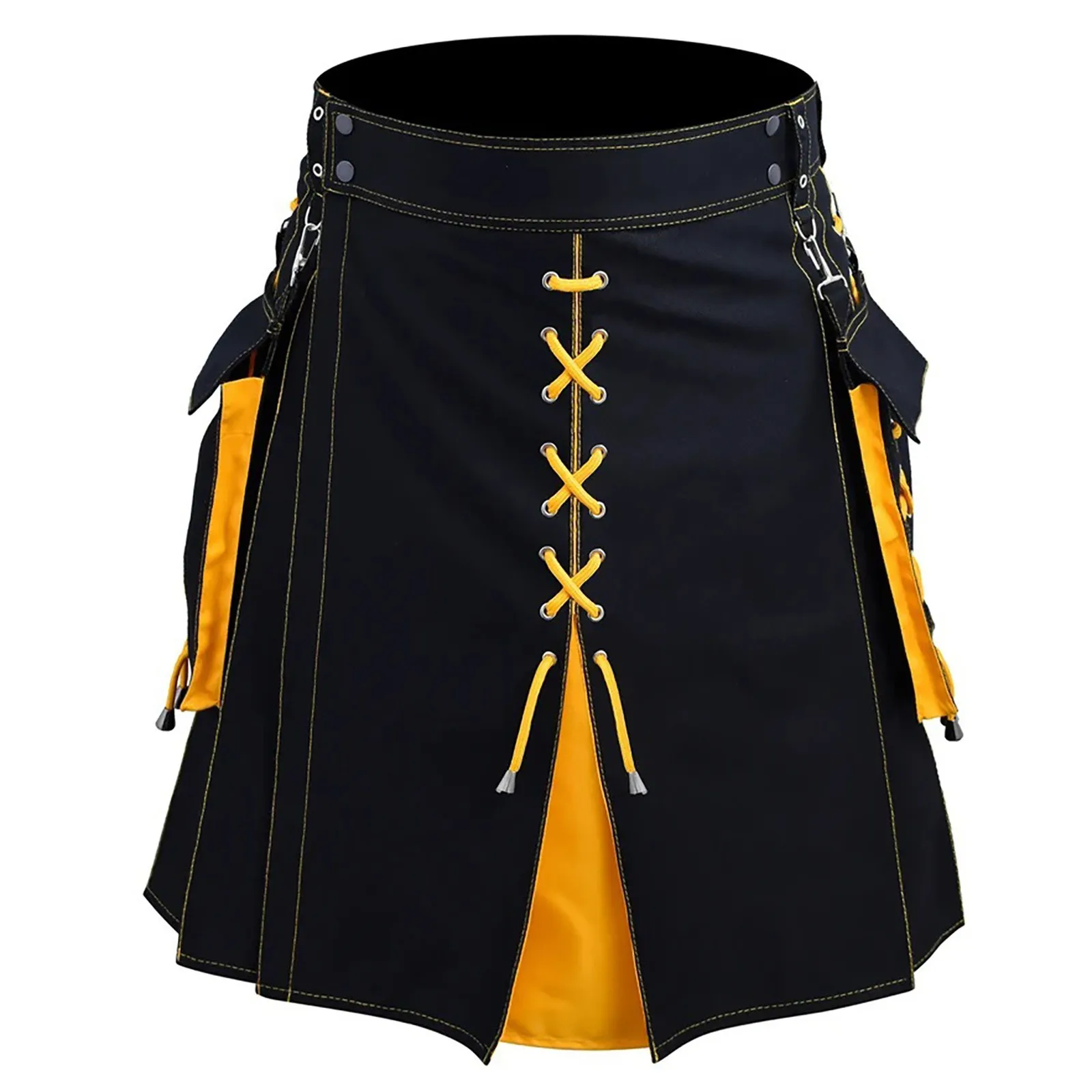 Men Scottish Kilt Scotland Retro Gothic Pleated Skirt Hip Hop Shorts Sashes Pocket Leather Straps Kilts For Men Traditional Kilt