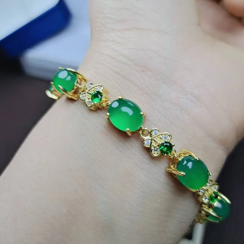 Natural Ice Color Chalcedony Inlaid Bracelet, New Difficult Women's Bracelet for Friends, Versatile Bracelet. view 2