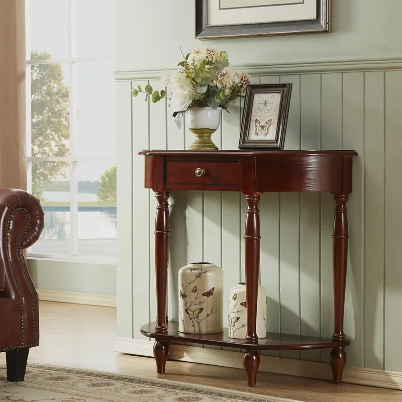 Luxury American Style Entryway Console - Half Moon Hallway Table with Wall Mounted Shelf, Decorative Room Divider