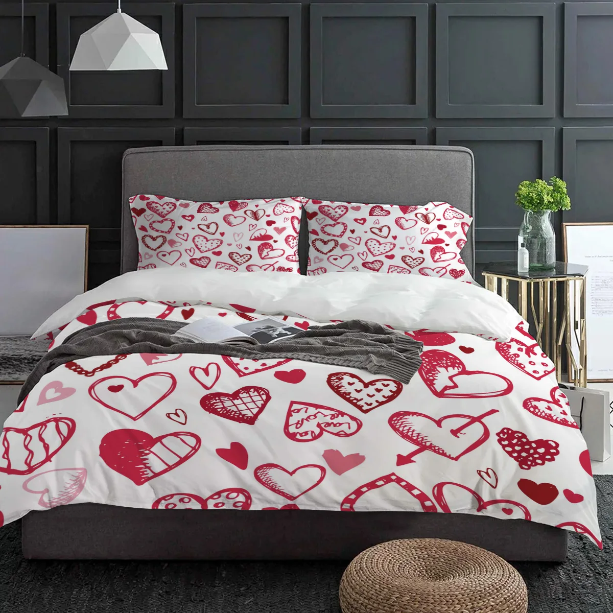 Heart Love Bedding Set 3pcs Boys Girls Duvet Cover Pillowcase Kids Adult Quilt Cover Double Bed Set Home Textile