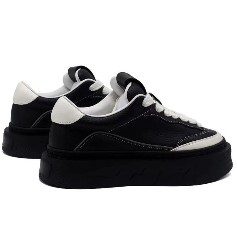 Thick-soled Platform Shoes For Men Genuine Leather Street Skate Shoes Low-top Casual Leather Shoes Height-increasing Sneakers