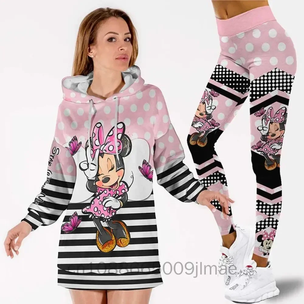 Personalized Disney Mickey Mouse Minnie Women\'s Hoodie Dress and Leggings Suit Minnie Yoga Pants Sweatpants Fashion Sports Suit