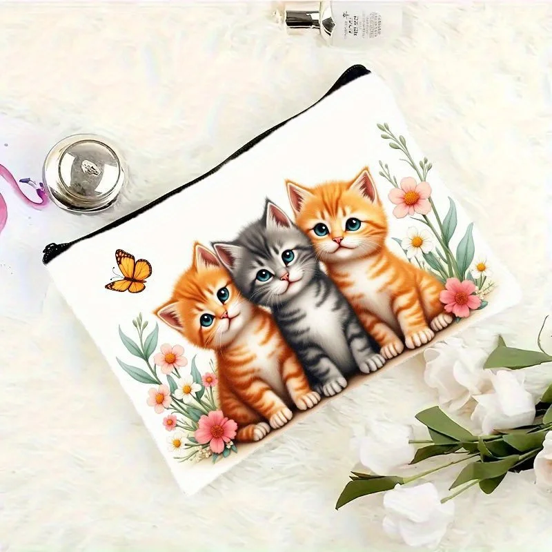 A kitten pattern cosmetic bag-cute multifunctional zipper handbag, jewelry storage bag