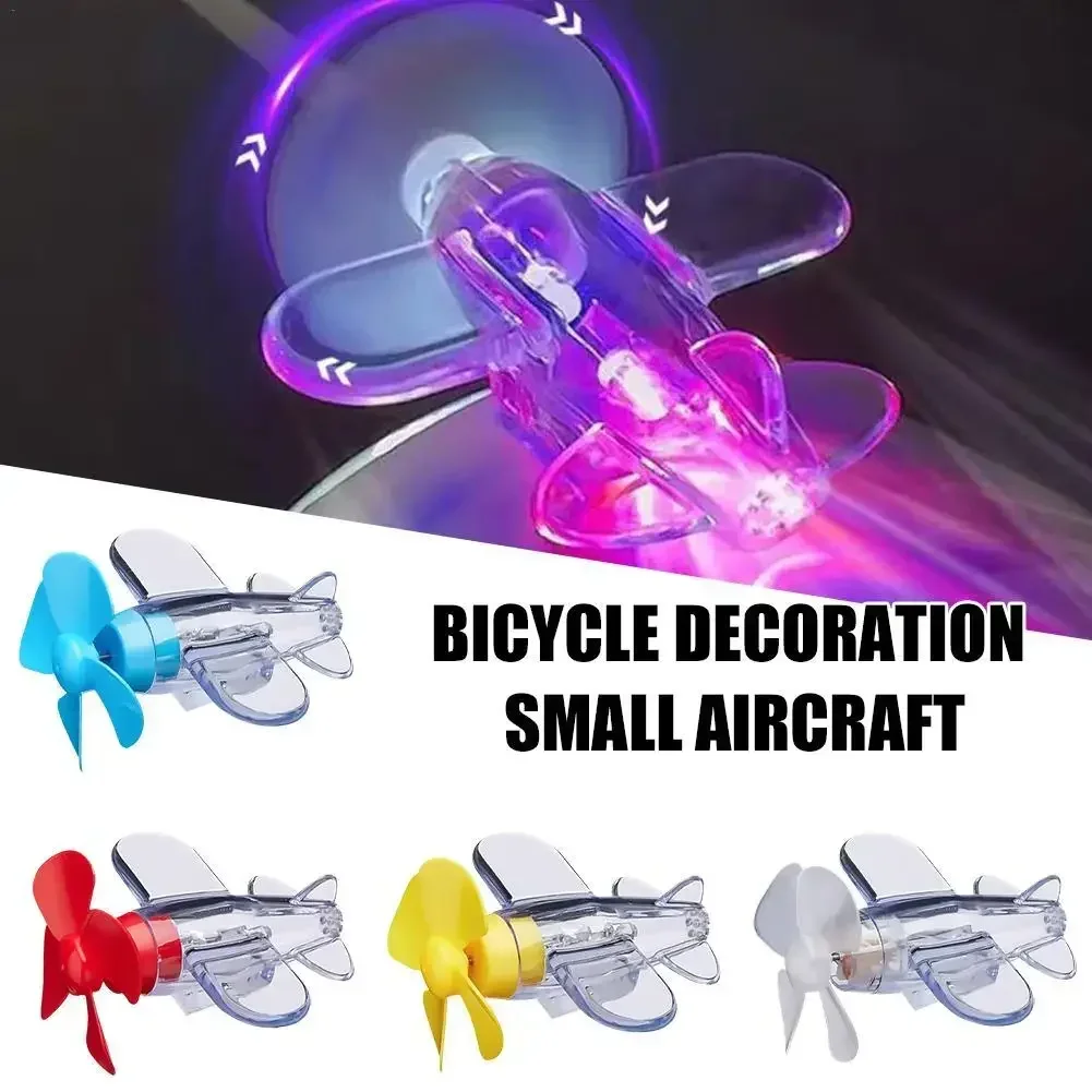 New Mini LED Luminous Airplane Car Ornaments Motorcycle Helmet Wind Powered Rotating Glowing Small Aircraft Decoration