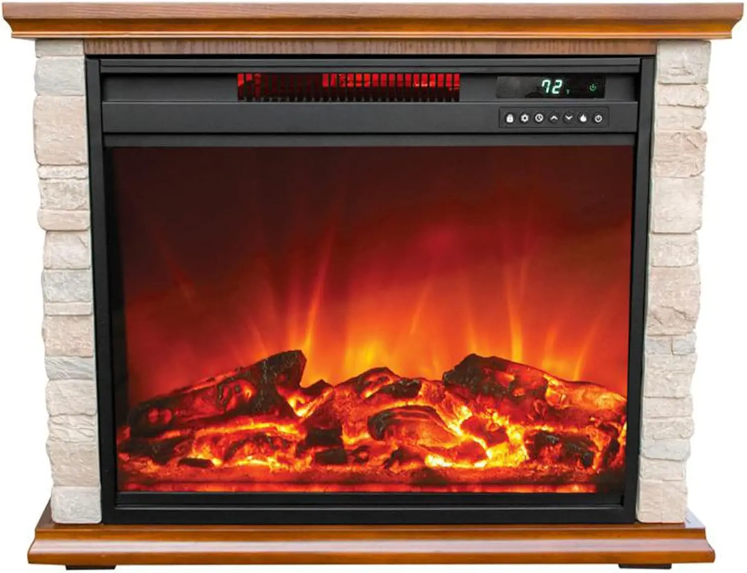 1500 Watt Electric Infrared Quartz Fireplace Heater for Indoor Use with 3 Heating Elements and Remote, Faux St