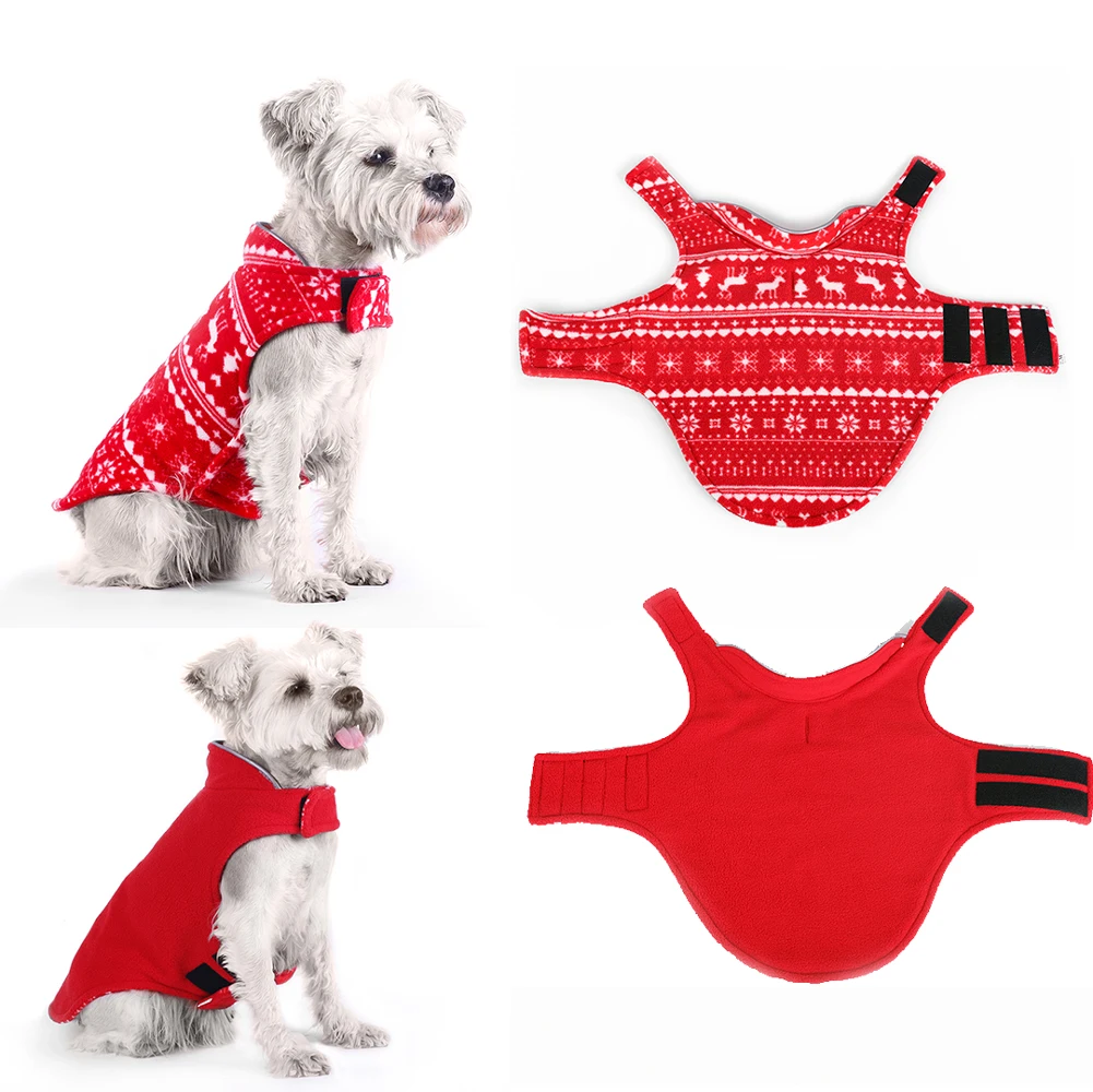 YOKEE Christmas Pet Clothes Autumn And Winter Double-sided Wear Thick Printing Fleece Jacket Coat Dog Clothes