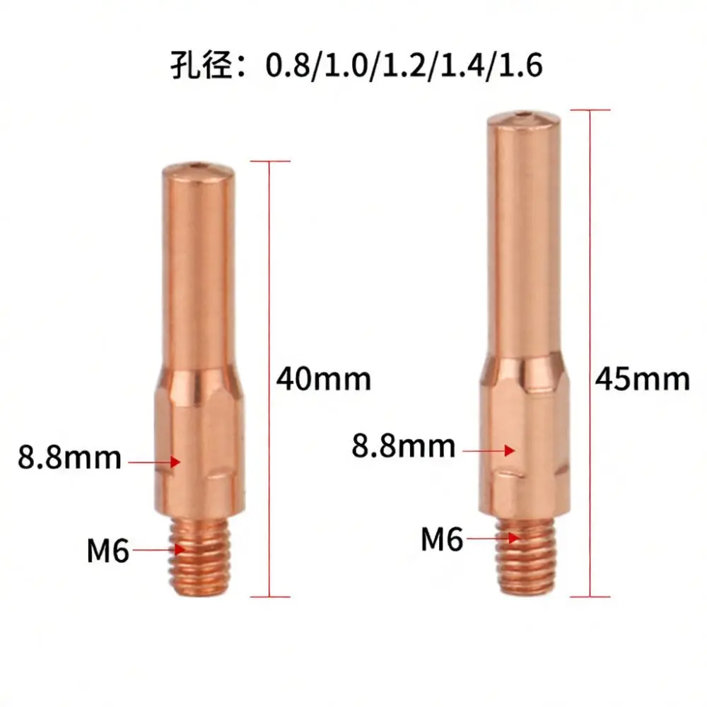Mig Welding Contact Tip Copper Chrome Zirconium Gas Shielded Torch Nozzle M6 M8 Orifice Wire Feed Replacement Parts Consumables