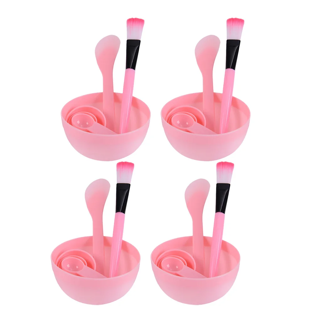 ชุดอุปกรณ์ทำมาส์กหน้า 4 ชิ้น ประกอบด้วย ชาม แปรง ไม้พาย ขวดสเปรย์ ฟองน้ำทำความสะอาดผิวหน้า สำหรับสุภาพสตรี