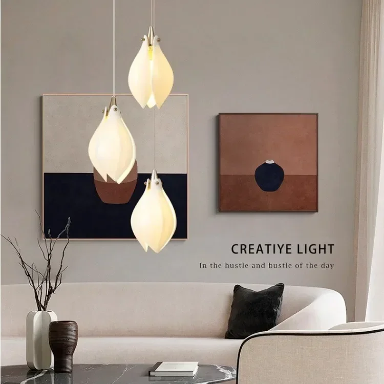 Modern LED Ceramic Magnolia Ceiling Chandeliers Stairs Villa Atmosphere Hanging Lamp High-end Living Dining Room Pendant Light