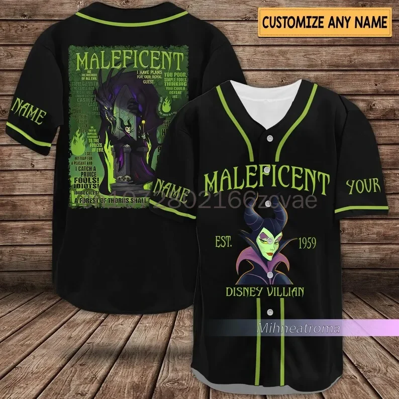 2024 New Disney Villain Maleficent Baseball Shirt Custom Name Men Women Short Sleeve Shirt Disney Casual Sports Baseball Jersey