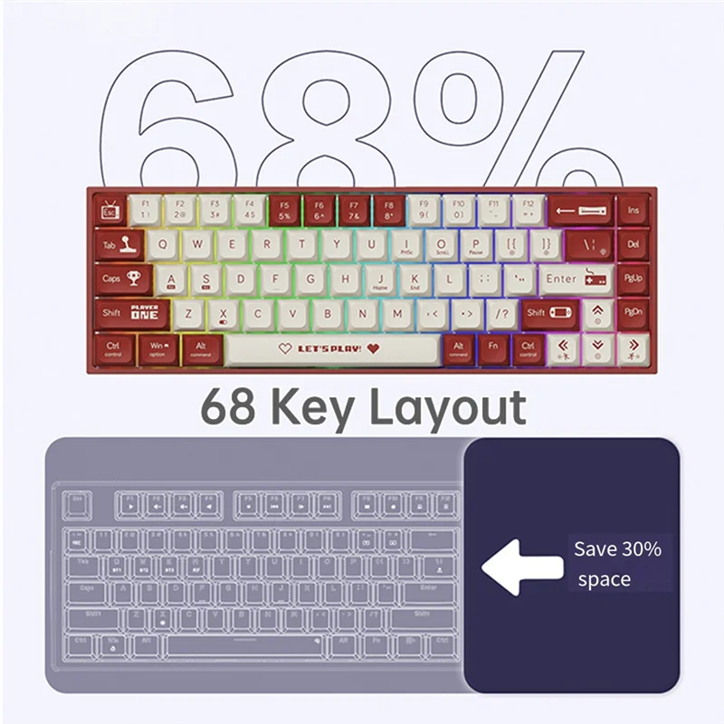 

Оптимальная игровая механическая клавиатура AJAZZ AK680, колпачок из АБС-пластика, 68-клавишная проводная клавиатура с горячей заменой для ПК, ноутбука