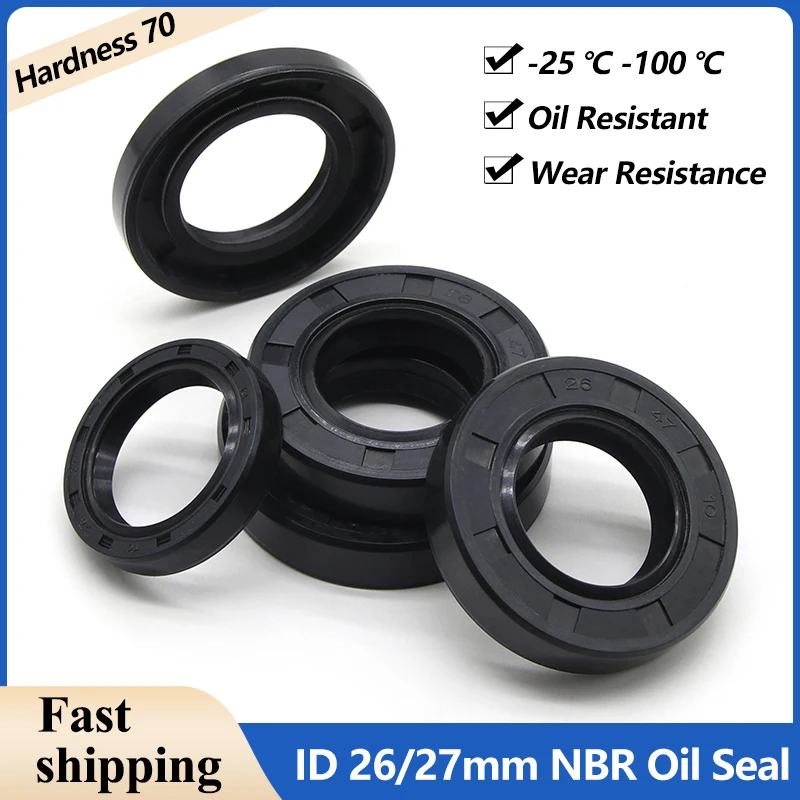 2/5pcs Black NBR Oil Seal ID26/27mm TC-26/27*34/35/37/38/47/48/52/55*6/7/8/10mm Nitrile Rubber Shaft Double Lip Sealing Gaskets