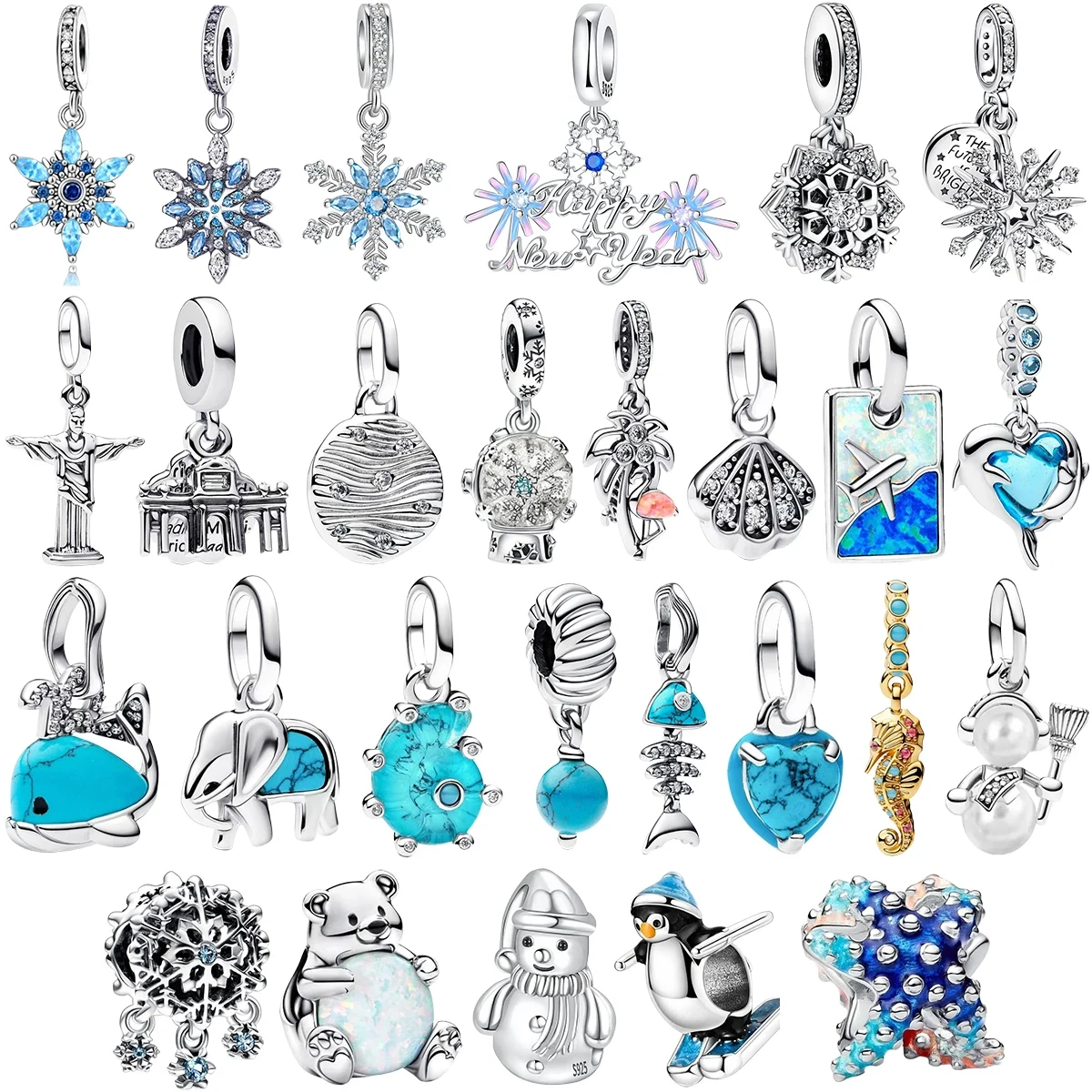 

Classics 925 Sterling Silver Skiing Penguin Charms Fit Original Bracelets Necklaces Geometric Snowflake Beads Jewelry DIY Gift