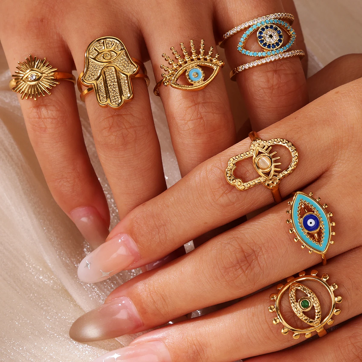 Luxus Zirkon Evil Eye Ringe Für Frauen Gold Farbe Glück Auge Öffnung Ring Frauen Trendy Punk Gothic Ästhetischen Schmuck Zubehör