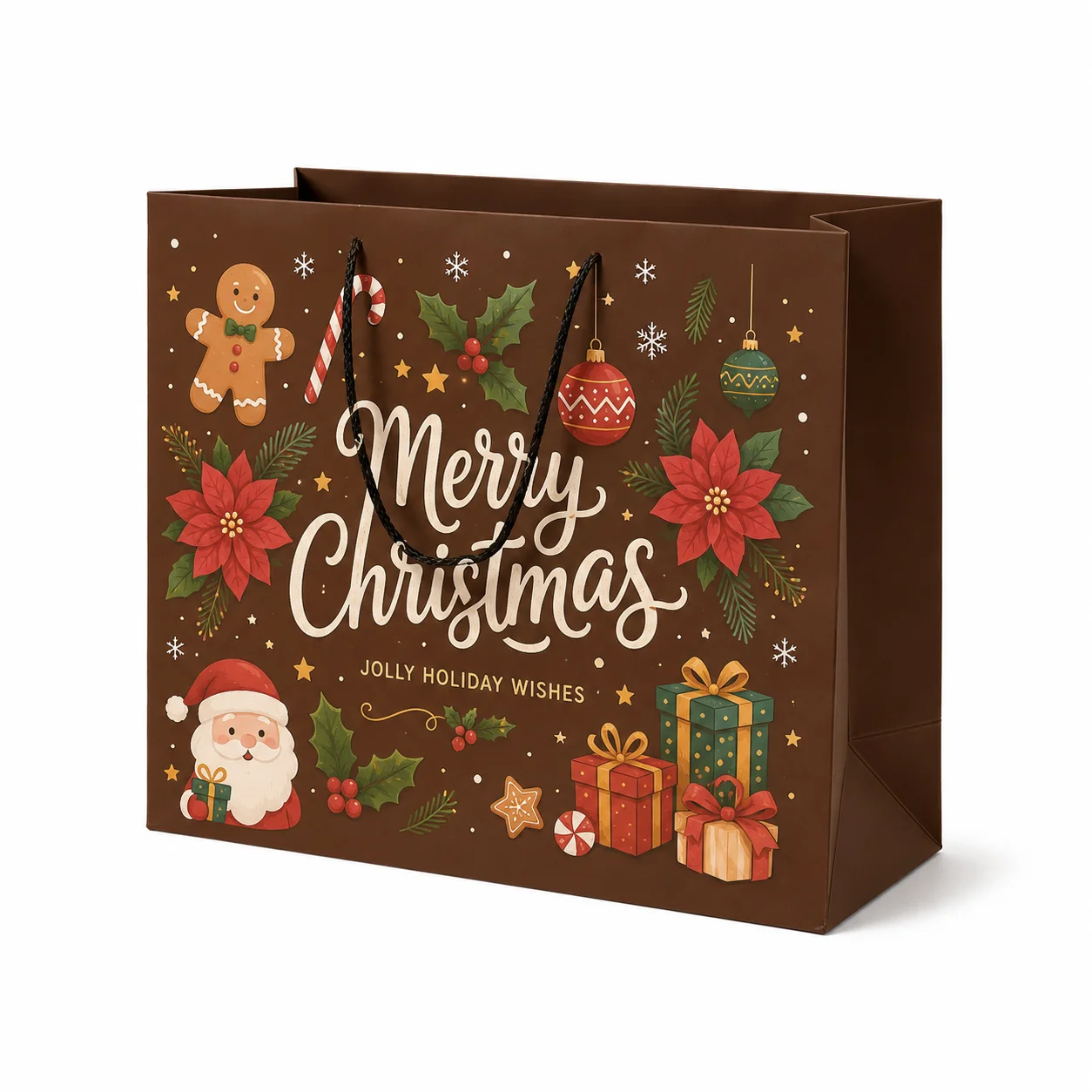 Custom Christmas Gift Paper Bags Cute Printed with Festive Artwork for Holiday Present Packaging