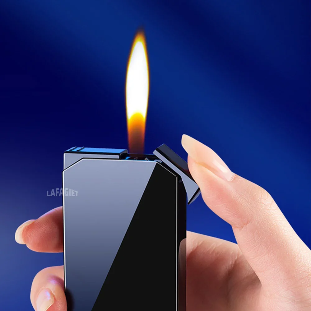 Dual Flame Butane Gas Lighter Outdoor Windproof Blue Fire Turbo Jet Flame Cigar Lighter Gradient Creative Men Smoking Gadgets