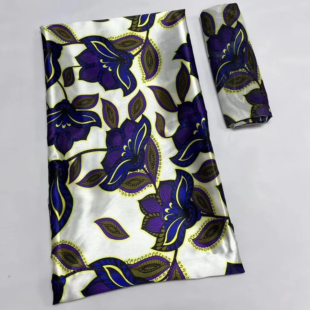 

New Arrived Pure Satin Silk Fabric Soft African Fabric 2+4 Yards Multicolor African Silk Fabric For Patchwork Women Dress Cloth