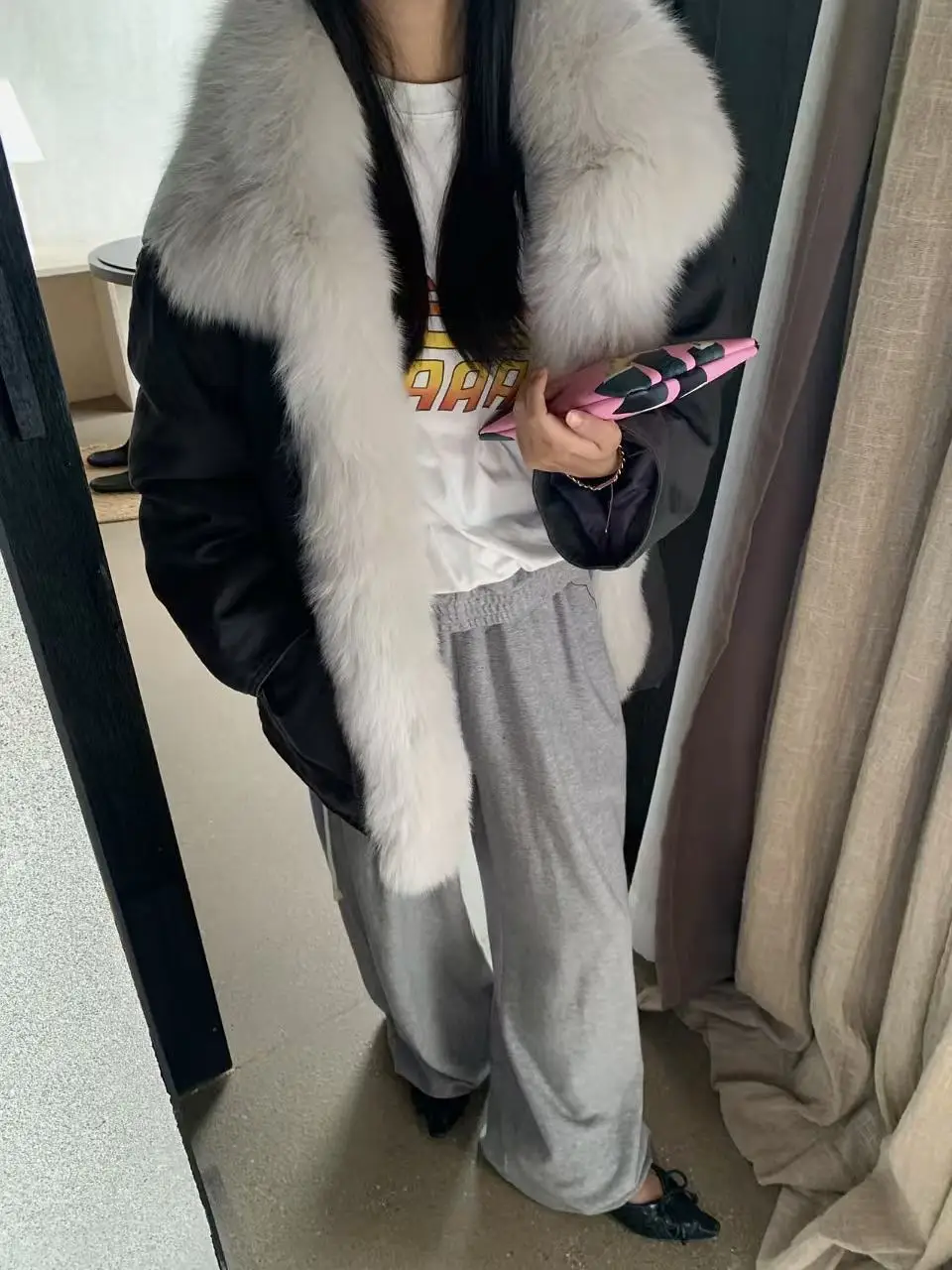 

LILUOP Women's Thiened Large Fur Collar Du down Jaet Winter Warm Workwear Sle Mid-Length Coat Loose Fit Outerwear