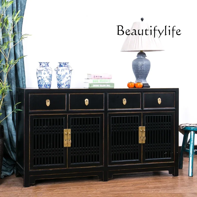 Nordic Retro Solid Wood Painted Lacquer Sideboard Cabinet Household Minimalist Storage Cabinet