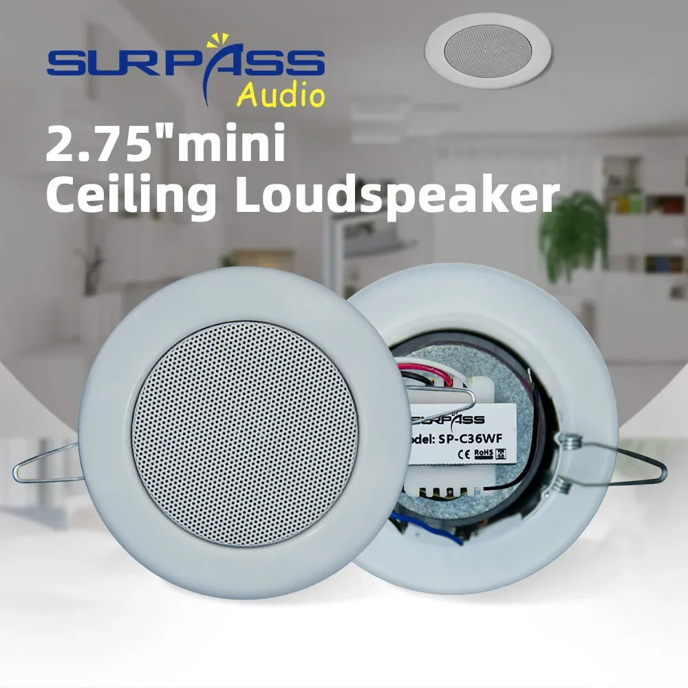 

2.75 Inch Mini Ceiling Speaker 70V/100V Public Address System Loudspeaker PA Commercial 6W for Wall Hotel Cafe Shop Speakers