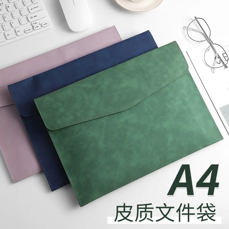 

Leather A4 Document Folder, Thickened Waterproof File Holder with Snap Button for Business Office Paper Organizer
