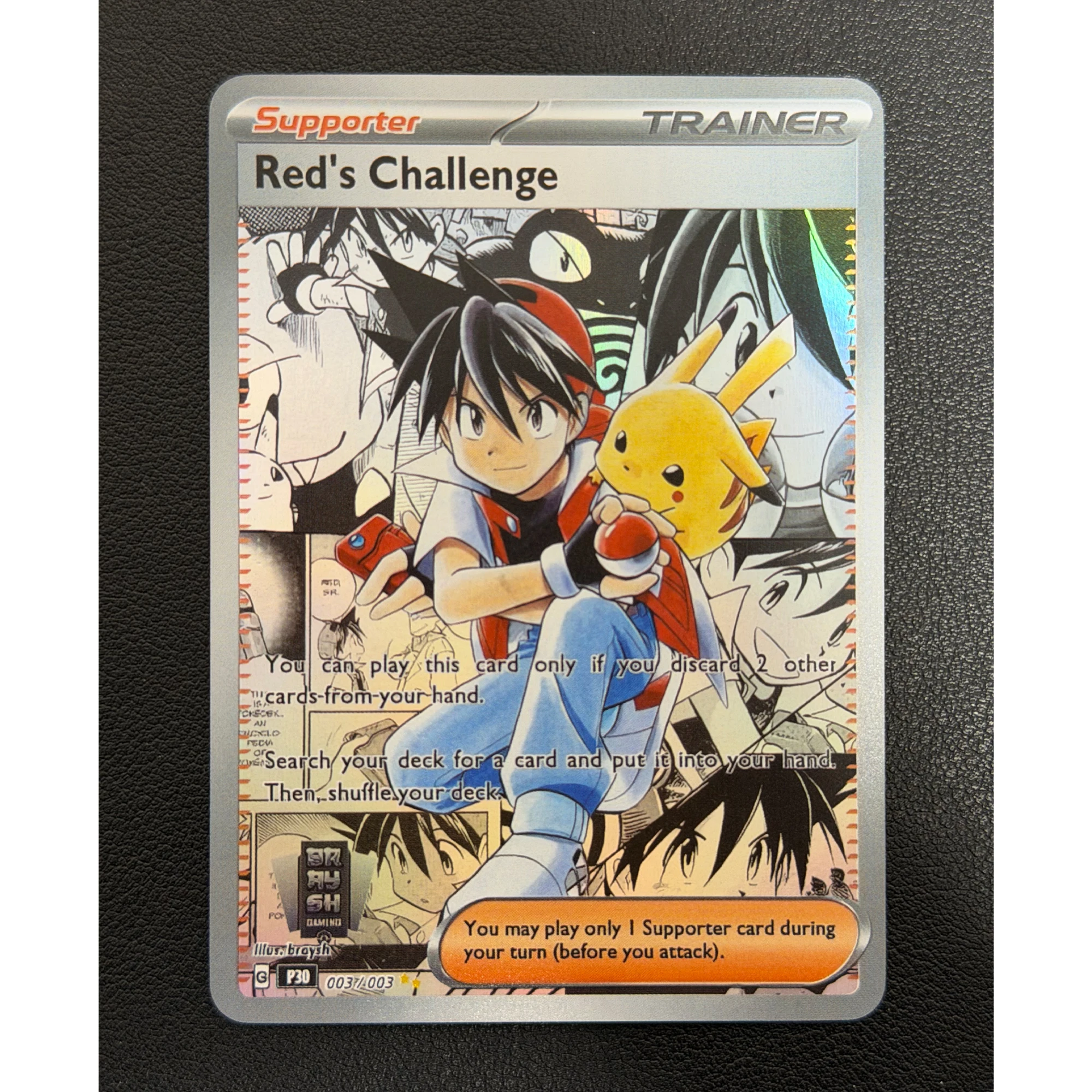 4Pcs/set Self Made Pika Charizard Red's Challenge Bulbasaur English Refracted Flash Card Classic Game Anime Collection Card view 3