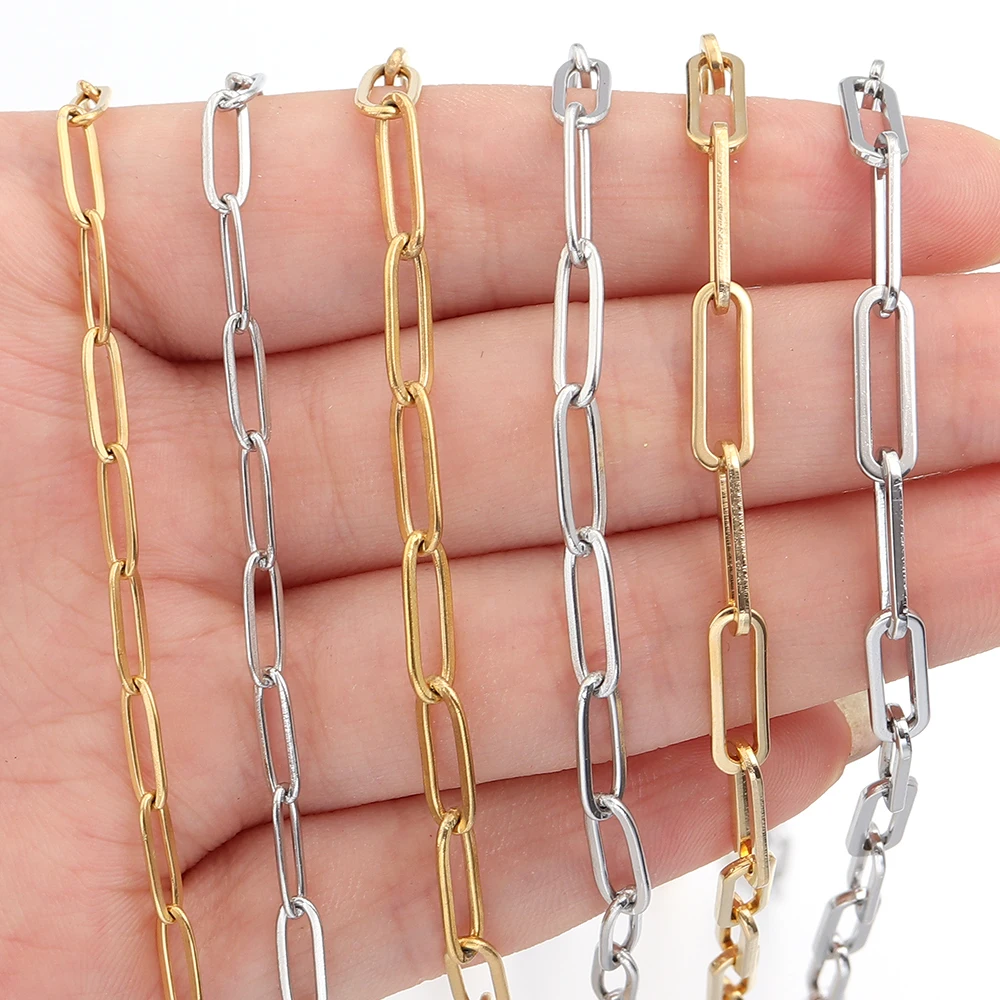 1Meter Stainless Steel Chain Paperclip Link Chain Cable Chain For Necklace Bracelet Anklet DIY Jewelry Making Accessories