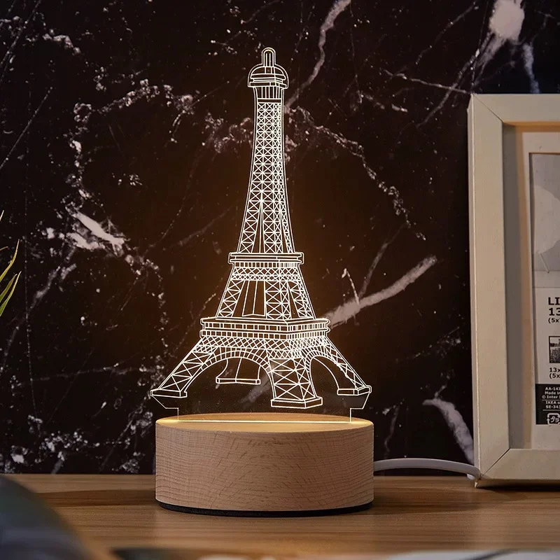3D Acrylic USB Plug Powered Nightstand LED Lamp Birthday Party Wedding Ambient Lighting Decoration Maison