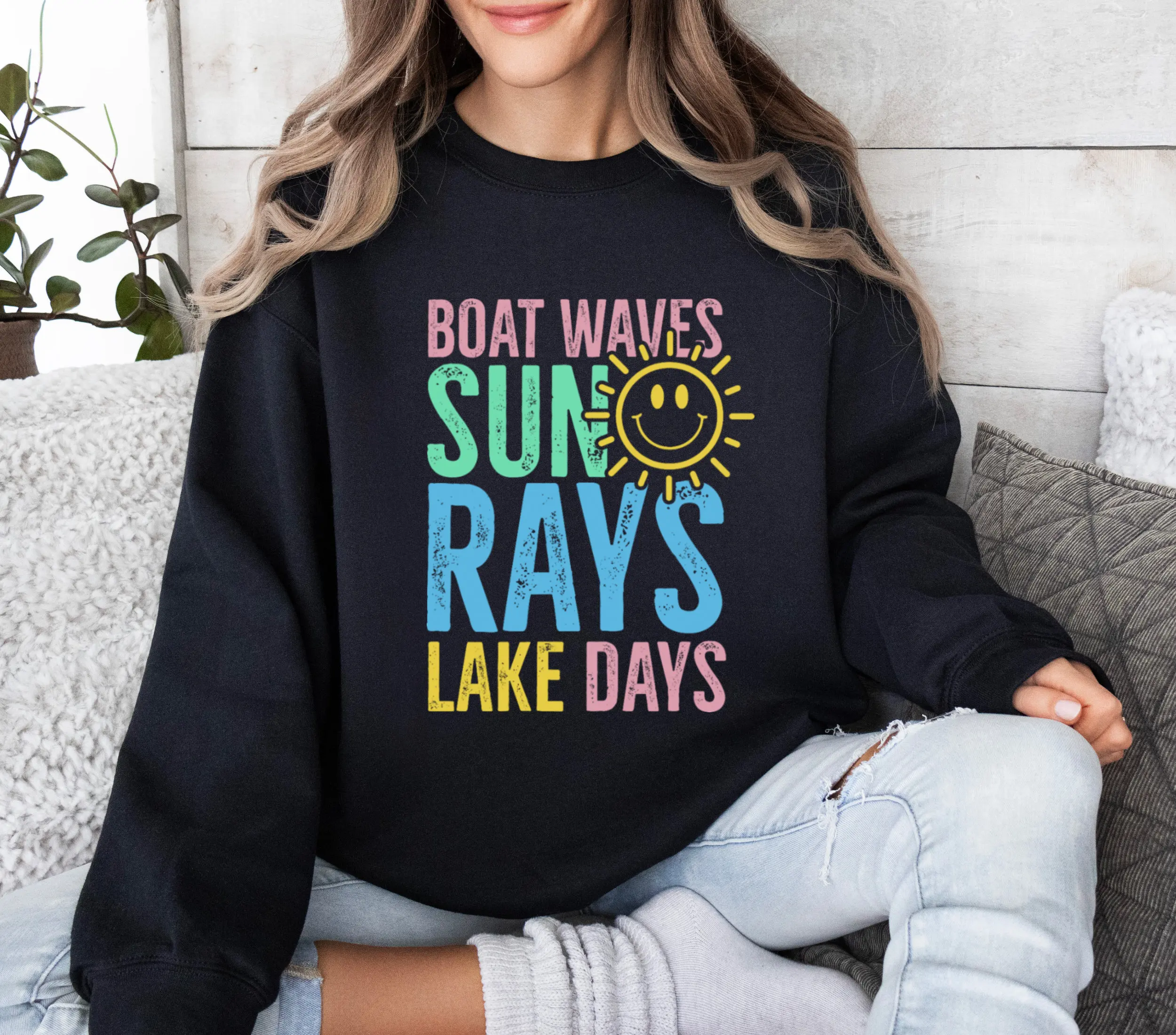 

Толстовка с капюшоном Boat Waves Sun Rays Lake Days, мужские и женские толстовки с круглым вырезом, топы Y2k, осенний пуловер, женская одежда
