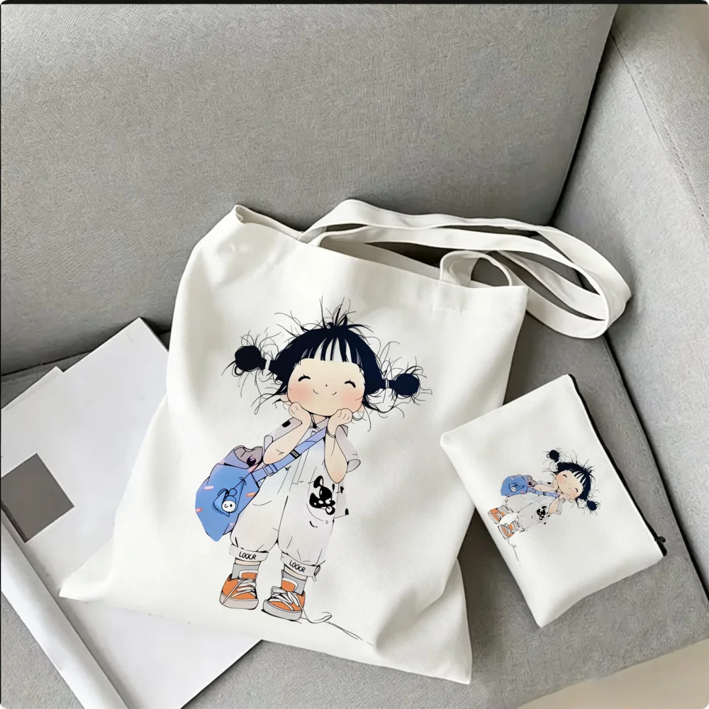 Cute Anime Girl Print Tote Bag 1Pc or Set Optional Kawaii School Bookbags friends Gift Casual Daily Travel Shoulder Handbag