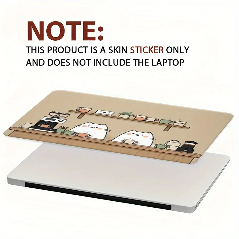 

Anti-shedding laptop sticker, coffee cat cartoon pattern, scratch-resistant protective cover, self-adhesive and durable,