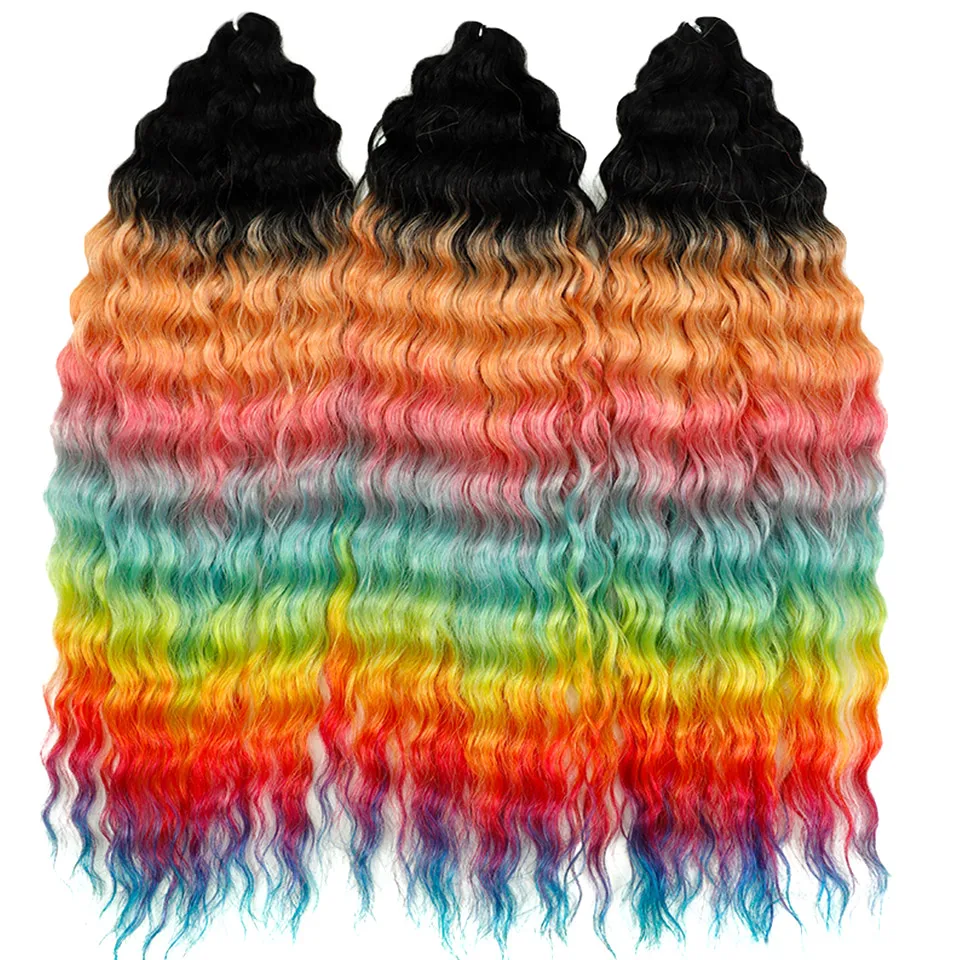 LOVE ME 22 Zoll 300g/3 Stück Ariel Curl Haar Wasserwellen Twist Crochet Haar Synthetische Ombre Regenbogenfarben Flechthaarverlängerungen – Detail 3