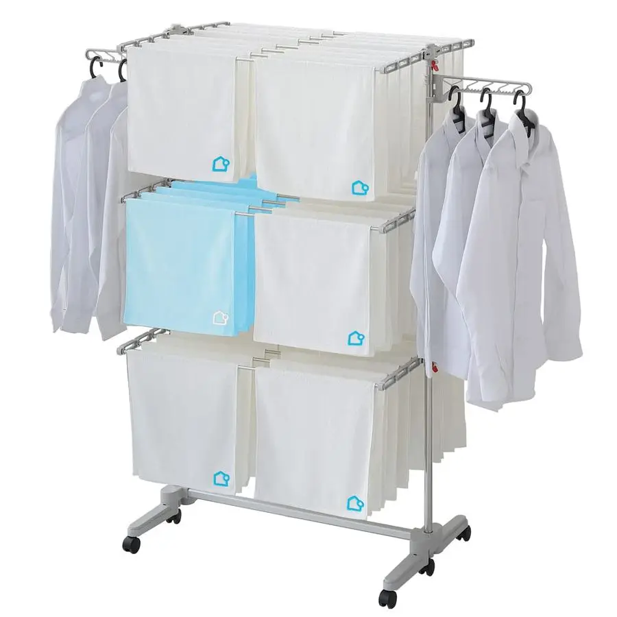 

Laundry Drying Rack with Wheels 48 Drying Rods, Heavy Duty, Movable, Perfect for Clothes, Duvet, Socks, Bed Linen, Sheets, 6 Win