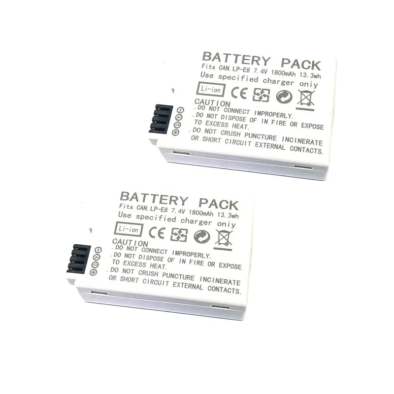 Baterai Kamera LP-E8 1800MAh 7.4V + Pengisi Daya untuk Canon EOS 550D 650D 700D 6000D untuk KISS X4 X5 X6i X7i untuk Rebel T2i T3i T4i T5i
